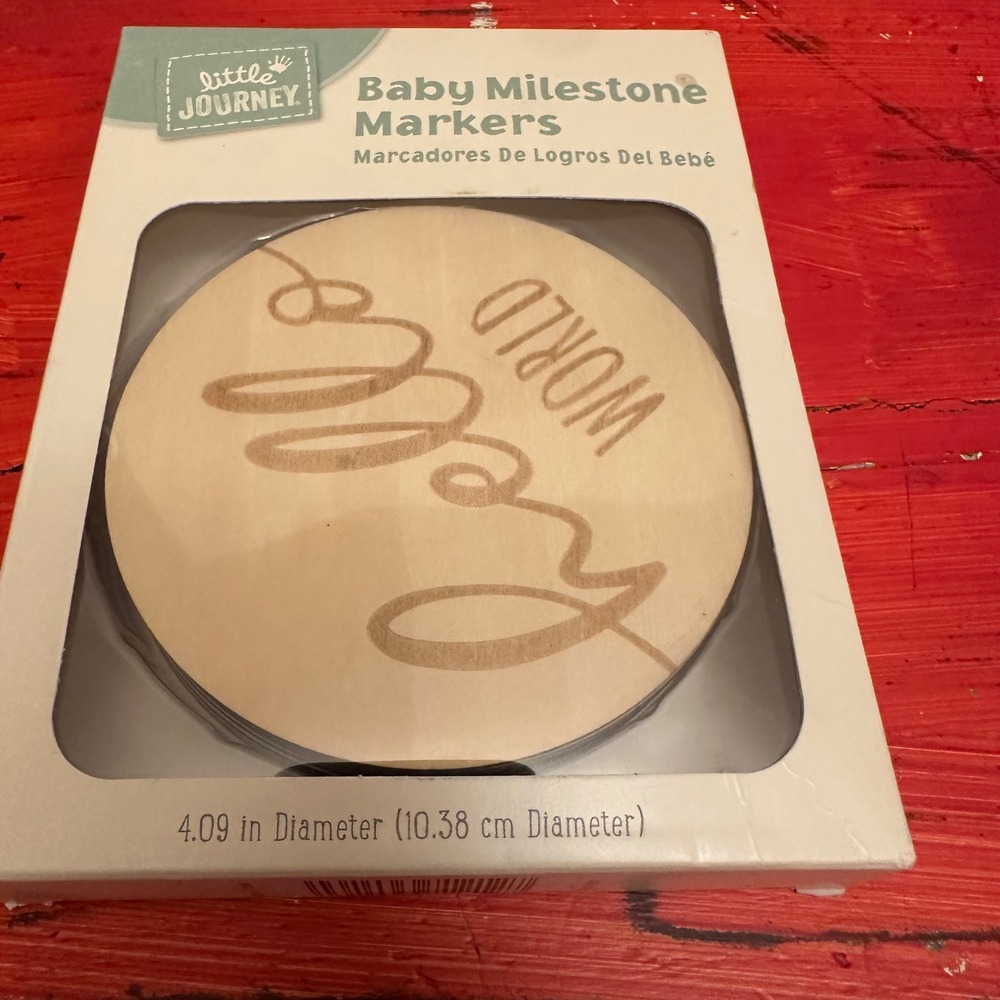 Little Journey Baby Milestone Markers Wooden Monthly Photo Prop Cards 7pc Set